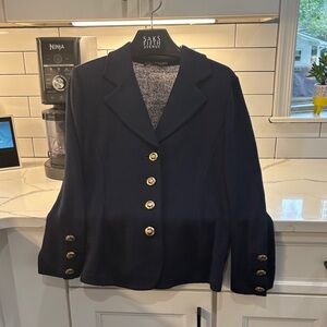 St. John Dark Blue Blazer with Gold Accents
